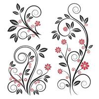 Elegant Black and Red Floral Swirls Decorative Design Elements for Invitations, Cards, and Crafts - Professional digital artwork with vibrant colors and detailed composition vector