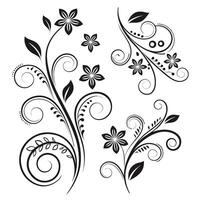 Elegant Black and White Floral Swirl Designs Beautiful Flourishing Plant Motifs for Artistic Decoration - Professional digital artwork with vibrant colors and detailed composition vector