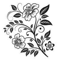 Elegant Black and White Floral Design Intricate Flourishing Branch with Delicate Flowers on White Background, Romantic and Classic Style vector