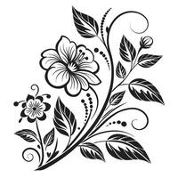 Elegant Black and White Floral Branch Design A Flourishing, Ornate Flower Arrangement on White Background, Perfect for Invitations and Decorative Art vector