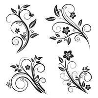 Elegant Black and White Floral Swirls Four Decorative Flourishing Designs for Invitations, Stationery, and Crafts vector