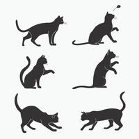 Six Elegant Black Cat Silhouettes in Playful Poses, a Collection of Dark Feline Artwork for Design Inspiration vector