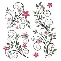 Elegant Flourishing Floral Designs Romantic Pink Flowers and Swirling Vines on White Background - Professional digital artwork with vibrant colors and detailed composition vector
