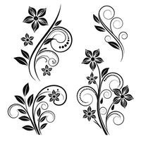 Elegant Black and White Floral Swirls Four Intricate Flourishing Designs for Wedding Invitations, Scrapbooking, and Decorative Projects vector