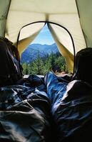 View from the tourist tent to the mountains photo
