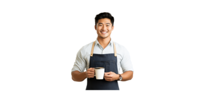 Smiling Barista Holding Coffee Mug. Hospitality And Customer Service Concept Isolated On Transparent Background png