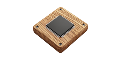 Wooden Circuit Board With Microchip. Fusion Of Technology And Natural Materials Isolated On Transparent Background png