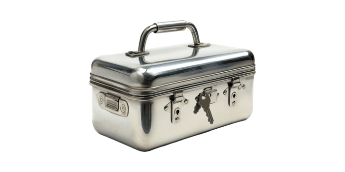 metallisk låsbox med nycklar. säkra lagring lösning för värdesaker och dokument isolerat på transparent bakgrund png