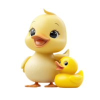 Two adorable yellow ducklings in a friendly pose isolated on a transparent background. png