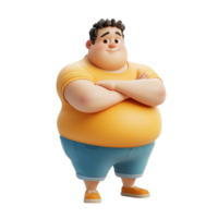 Cartoon fat character with arms crossed isolated on a transparent background. png