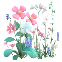 vistoso dibujos animados flores y plantas en un jardín arreglo aislado en un transparente antecedentes. png