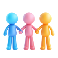 Three cartoon figures holding handsisolated on a transparent background. png