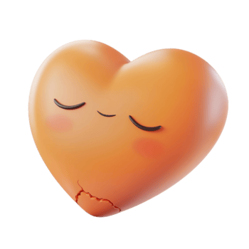 A heart-shaped emoticon with closed eyes and a crack isolated on a transparent background. png