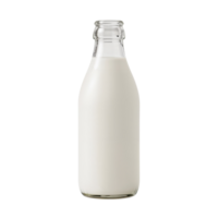 Glass bottle filled with fresh dairy milk against an isolated minimalist layout png