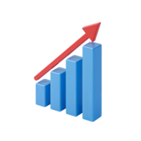 Financial progress illustration featuring blue bars and a red arrow on transparent png