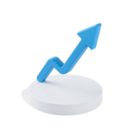 Optimistic 3D rendering with a blue arrow showing progress pointing upwards on white stand png