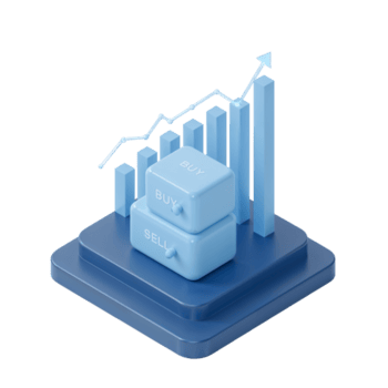 Optimistic market outlook portrayed through a rising graph with buy and sell blocks on a display png