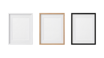 Elegant picture frames mockup set, showcasing white, natural wood and solid shades, isolated with png