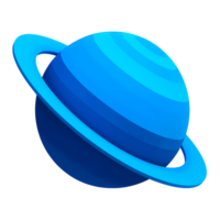 Blue Cartoon Planet with Rings on Transparent Background png