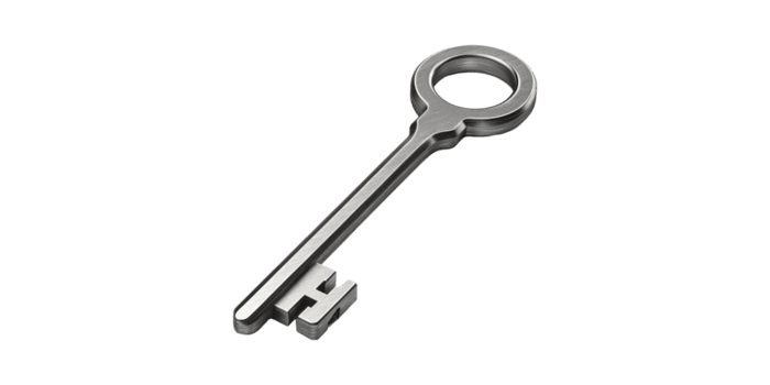 Silver Key With Circular Handle. Symbol Of Security And Access Isolated On Transparent Background png