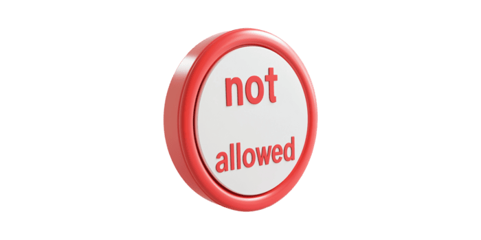 Red Circular Button With Not Allowed Text. Symbol Of Restriction And Prohibition Isolated On Transparent Background png