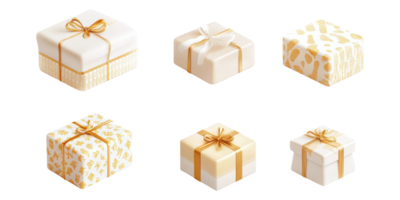 Elegant Gift Boxes With Gold Ribbons And Patterns. Luxurious Holiday And Celebration Packaging Isolated On Transparent Background png