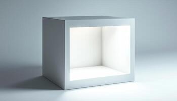 White Empty Softbox. Illuminate Your Cosmetics, Footwear, And Branded Products With A Gray Cube On A White Background Render photo