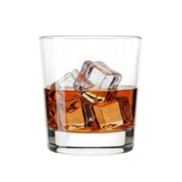 Whiskey Glass with Ice Cubes and Brown Spirit png