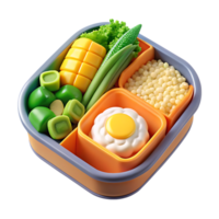 Whimsical bento box filled with colorful and healthy food items png
