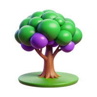 Whimsical cartoon tree with green leaves and purple fruit on a black background png