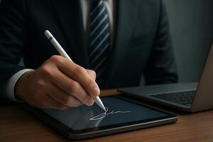 Person signing digital document photo