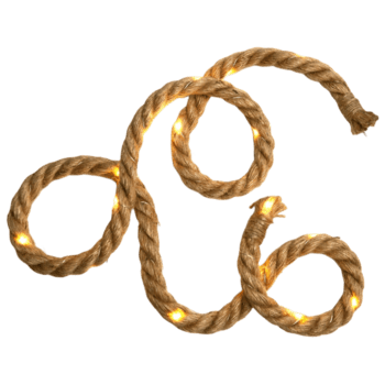 Illuminated rope light providing decorative ambient illumination, featuring interwoven fibers and embedded LEDs for a unique, rustic aesthetic png