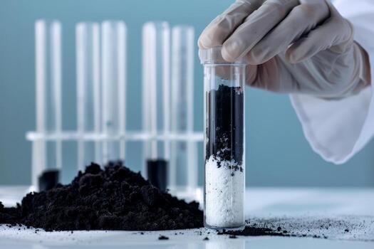 A scientist in a lab coat is carefully placing an air layer in a test tube as part of an experimental study on material properties photo