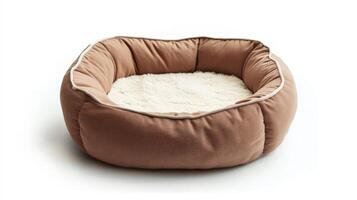 Plush pet bed offers comfort for pets, featuring a soft interior and supportive sides, complemented by a clean, white backdrop photo