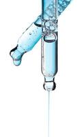 Set pipette serum blue drop with clear liquid niacinamide, hyaluronic on a white isolated background. photo