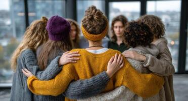 A group of women in sweaters standing together photo