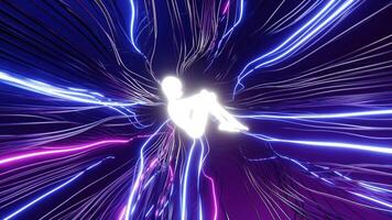resumen 3d neón antecedentes. azul y púrpura energía, cables de información. corrientes de vistoso datos. conexión a ai concepto. sin costura lazo animación. 4k 30 fps video