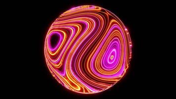 Abstract 3D background hippie 80s retrowave sphere. Seamless loop animation. Groovy neon videogame style with glowing pink orange lines video