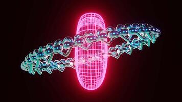 Abstract neon 3D heart chain valentine love disco ball retro groovy animation. 4K 30 fps seamless loop background wallpaper video