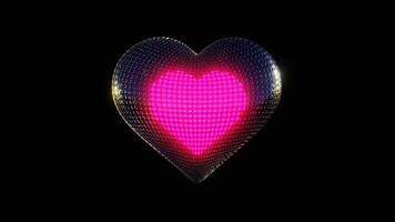 Abstract 3D techno futuristic wireframe heart shape valentine love neon rainbow retro animation. 4K 30 fps romance seamless loop wallpaper video