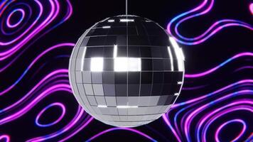 astratto 3d animazione di scintillante discoteca palla retrò animazione con neon Groovy colorato pendenza arcobaleno Linee. discoteca senza soluzione di continuità ciclo continuo 30 fps 4k sfondo video