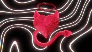 abstrakt jäkel röd hjärta med kedjor karaktär och vit neon vågor i de tillbaka. y2k stil 3d 4k 30 fps sömlös slinga animering tapet video
