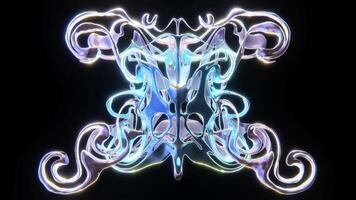 Abstract butterfly sculpted mask background. Chrometype metallic mirrored texture. Curves and wavy shapes. Fantasy Y2K style wallpaper. Seamless loop animation. 3D 4K 30 fps video