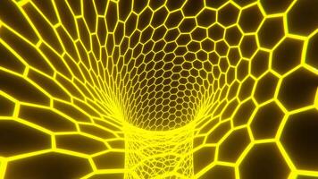 Abstract 3D neon glow laser futuristic geometric hexagon tunnel background. Seamless loop animation 4K 30 fps video