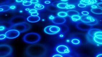 Abstract neon groovy 80s retro background. Seamless loop animation. Synthwave game landscape with glowing blue rain puddles circles texture video