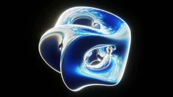 astratto animazione di liquido 3d cromo metallico cubo scatola figura curvatura turbine 4k 30 fps oggetto movimento design senza soluzione di continuità ciclo continuo video