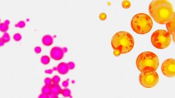 Abstract groovy 80s retro background. Orange and pink orbs morphing and rotating. Bright moving spheres. Seamless loop animation. 4K 3D 30 fps video
