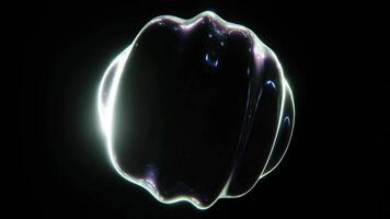 Abstarct morphing oil blob wallpaper. Illuminated shape. Black background and colourful glowing. Gradient chrome scratched texture. Seamless loop animation. 3D 4K 30 fps video