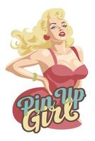 Pin Up girl. Vintage illustration with lettering isolated on white background vector