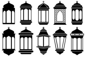 Arabic Ancient Lamp Lanterns Fanoos Set Silhouette Design vector